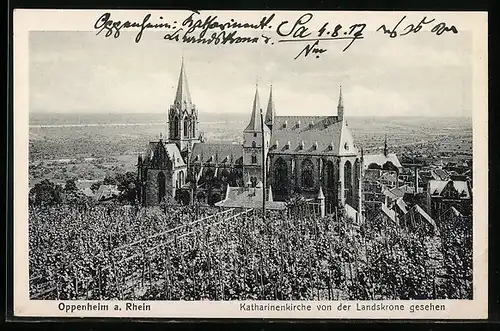 AK Oppenheim a. Rhein, Katharinenkirche von der Landskrone gesehen