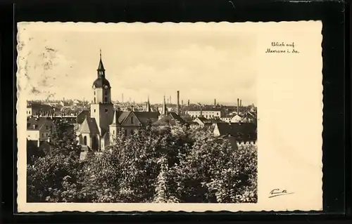 AK Meerane i. Sa., Ortsansicht mit Kirche