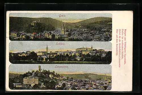 AK Greiz, Gesamtansicht, Panorama von Schleiz und Lobenstein