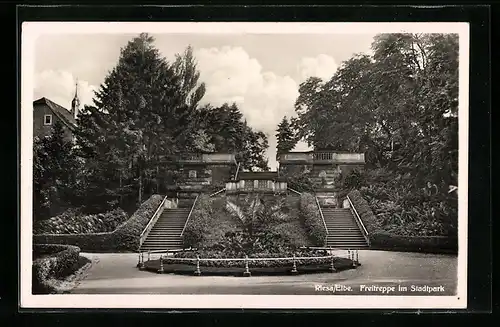 AK Riesa /Elbe, Freitreppe im Stadtpark