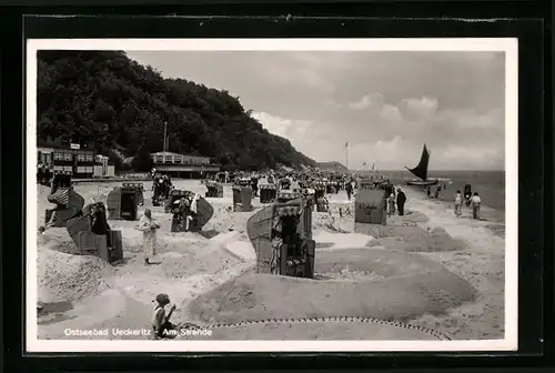 AK Ueckeritz, Badegäste am Strand mit Strandkörben