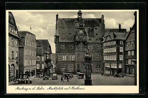 AK Marburg a. d. Lahn, Marktplatz mit Rathaus