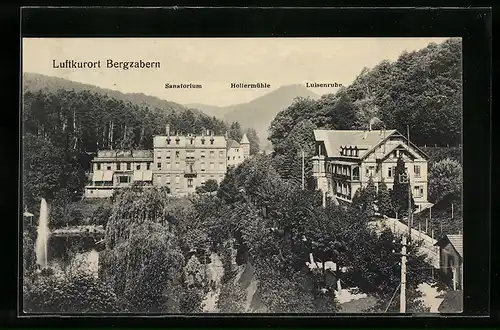 AK Bergzabern, Ortsansicht mit Sanatorium, Hollermühle, Hotel Luisenruhe