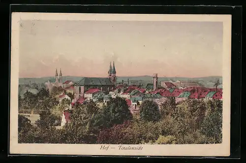 AK Hof, Totalansicht mit Kirchen