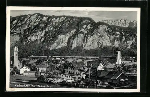 AK Kiefersfelden, Ortsansicht mit Kirchen und Kaisergebirge