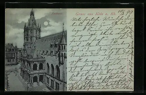 Mondschein-AK Köln a. Rh., Partie am Rathaus