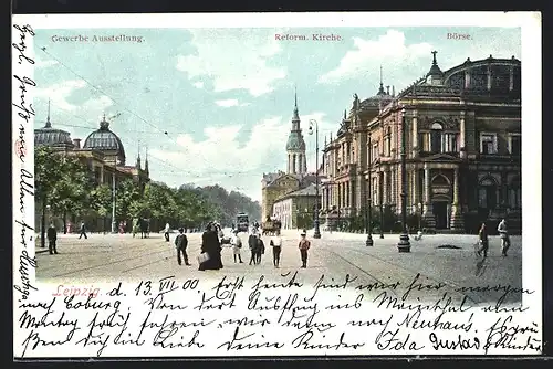 AK Leipzig, Gewerbe-Ausstellung, Reformierte Kirche und Börse