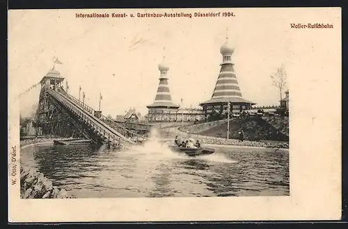 AK Düsseldorf, Internationale Kunst- u. Gartenbau-Ausstellung 1904, Wasser-Rutschbahn