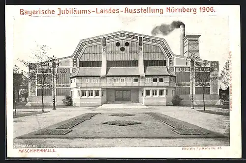 AK Nürnberg, Bayerische Jubiläums-Landes-Ausstellung 1906, Maschinenhalle mit Rabatten