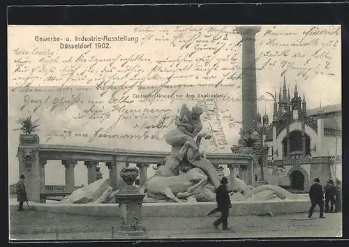AK Düsseldorf, Gewerbe- u. Industrie-Ausstellung 1902, Centauren-Gruppe vor dem Kunstpalast