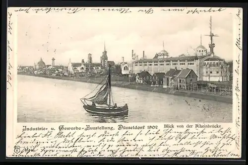 AK Düsseldorf, Industrie- u. Gewerbe-Ausstellung 1902, Blick von der Rheinbrücke