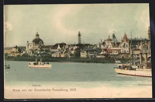 AK Düsseldorf, Ausstellung 1902, Sleipner, Kanonenboot