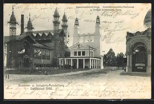 AK Düsseldorf, Gewerbe- und Industrieausstellung 1902, Gasmotorenfabrik Deutz, Gutehoffnungshütte & Pavillon Goldschmidt