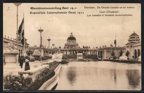 AK Gent, Wereldtentoonstelling 1913, Eerelaan, De Groete fontein en de waters