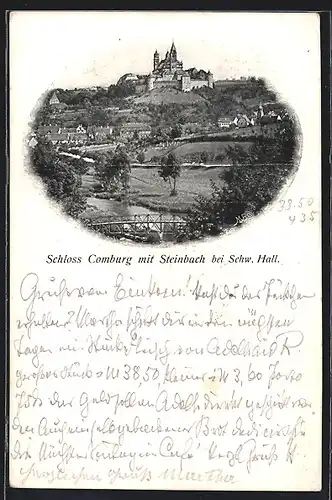 AK Steinbach bei Schw. Hall, Ortsansicht mit Schloss Comburg