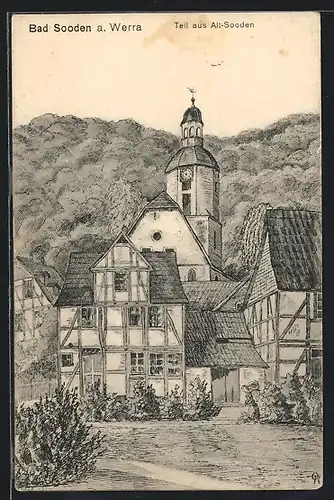 AK Bad Sooden a. Werra, Fachwerkhäuser und Kirche