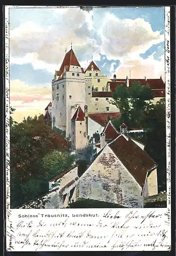 AK Landshut, Blick auf Schloss Trausnitz