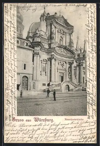 AK Würzburg, Neumünsterkirche im Sonnenschein