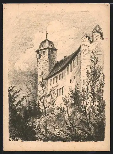 Künstler-AK Kapellendorf, Wasserburg mit Torturm