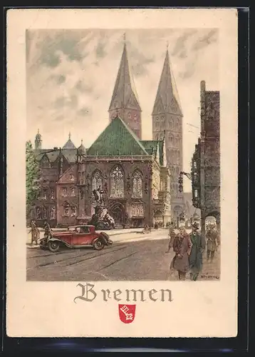 Künstler-AK Bremen, Ortspartie an der Kirche