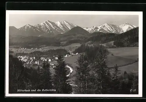 AK Mitterbach, Ortsansicht und die Zellerhütte