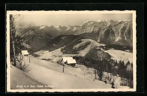 AK Prein a. d. Rax, Hotel Raxblick im Schnee