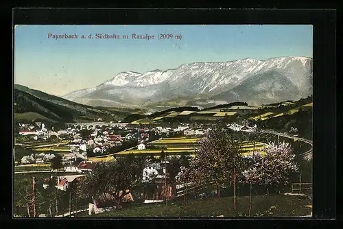 AK Payerbach a. d. Südbahn, Ortsansicht mit Raxalpe