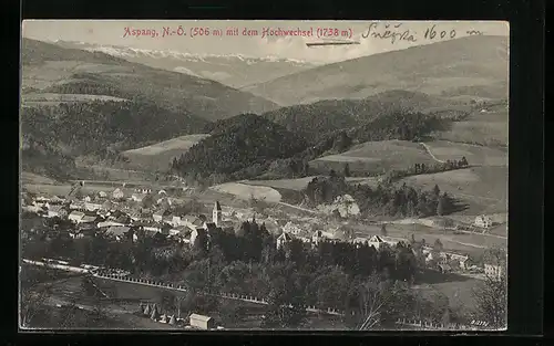 AK Aspang, Panorama vom Ort mit dem Hochwechsel