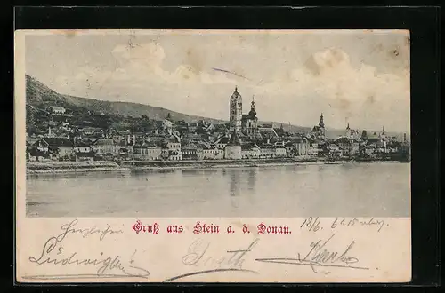 AK Stein a. d. Donau, Ortsansicht vom Wasser aus