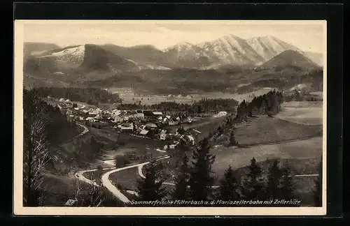 AK Mitterbach a. d. Mariazellerbahn, Ortsansicht mit Zellerhütte
