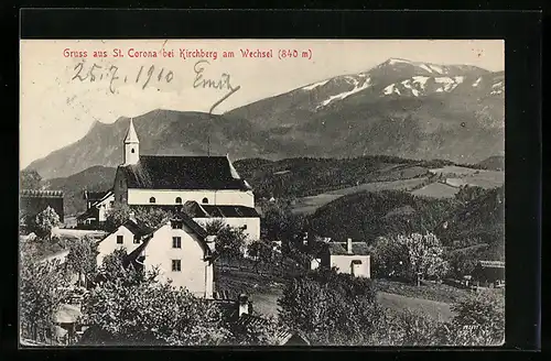 AK St. Corona bei Kirchberg am Wechsel, Ortsansicht mit Bergpanorama