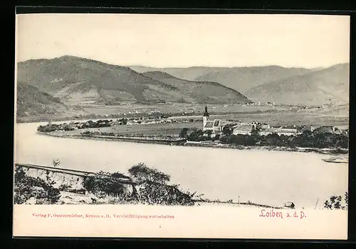AK Loiben a. d. D., Panorama mit Kirche