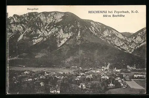 AK Reichenau bei Payerbach, Ortsansicht mit Raxgebiet