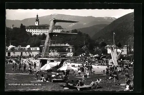 AK Gloggnitz, Blick auf Schwimmbad Alpenbad