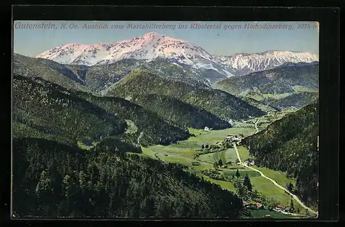 AK Gutenstein, Ausblick vom Mariahilferberg ins Klostertal gegen Hochschneeberg