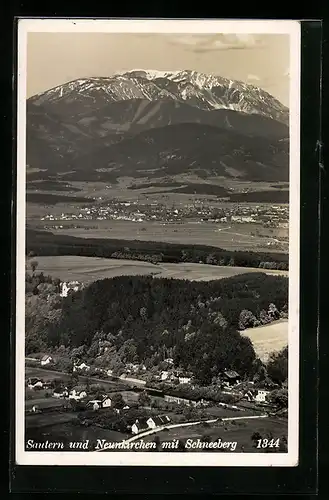 AK Sautern, Ortsansicht mit Schneeberg und Neukirchen