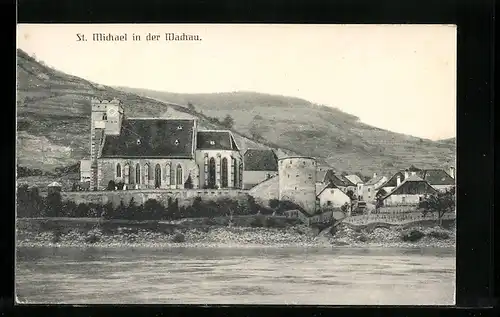 AK St. Michael in der Wachau, Ortsansicht vom Wasser aus