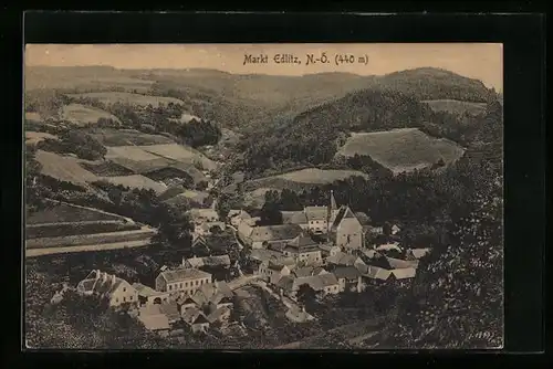 AK Markt Edlitz, Talansicht vom Berg aus mit Feldern und Wäldern