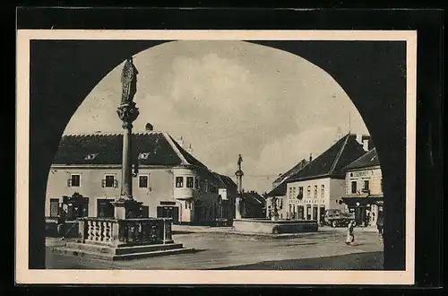 AK Eggenburg Nd., Mariensäule auf dem Hauptplatz