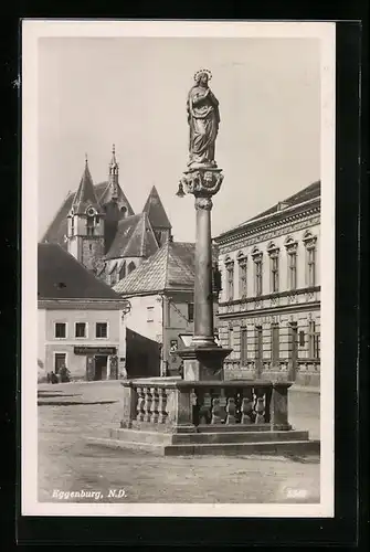 AK Eggenburg, Marktplatz mit Mariastatue