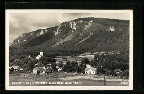 AK Dreistetten, Ortsansicht gegen Hohe Wand