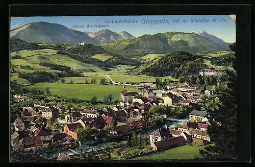 AK Gloggnitz, Panoramaansicht mit Schloss Wartenstein