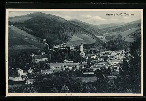 AK Aspang, Ortsansicht mit Kirchturm