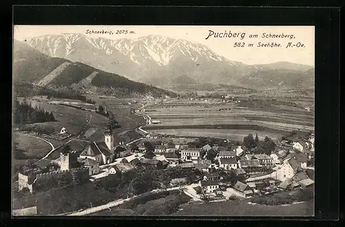 AK Puchberg a. Schneeberg, Ortsansicht mit Blick über die Felder und der Burgruine