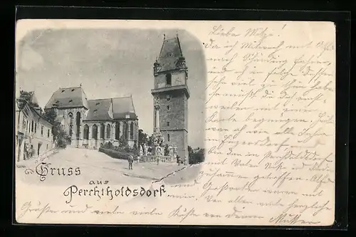 AK Perchtholdsdorf, Ortspartie mit Kirche