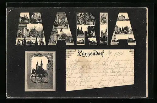 AK Maria Lanzendorf, Ortsansichten im Schriftzug