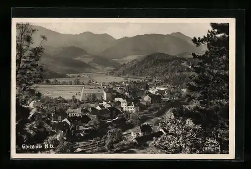 AK Gloggnitz, Gesamtansicht mit Bergblick aus der Vogelschau