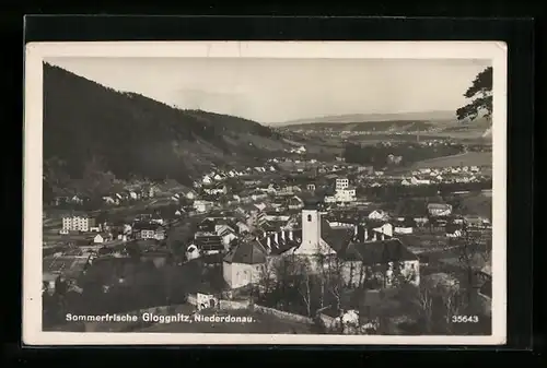 AK Gloggnitz, Ortsansicht mit Kirche aus der Vogelschau