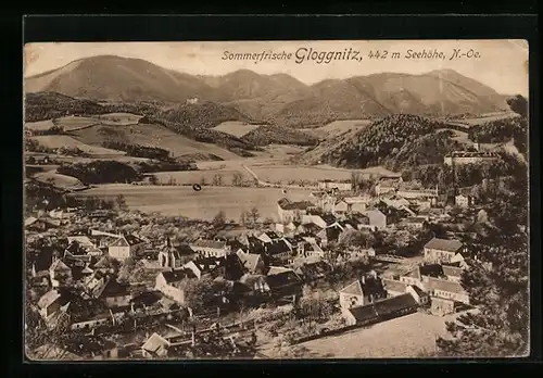 AK Gloggnitz, Ortsansicht mit Bergblick