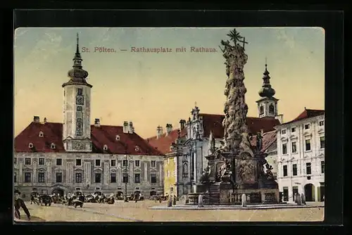 AK St. Pölten, Rathausplatz mit Rathaus